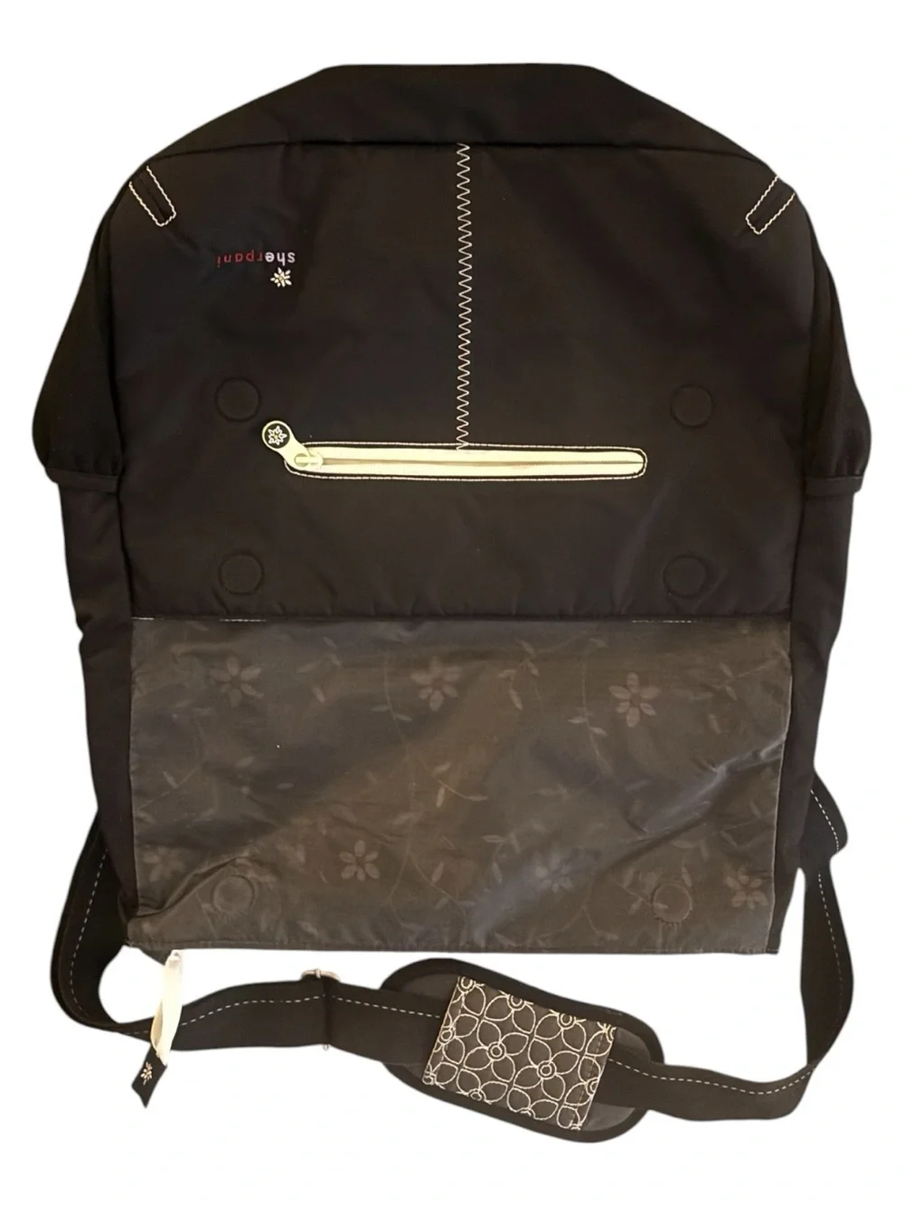Sherpani Black Messenger Bag with Gray Patterned Flap
